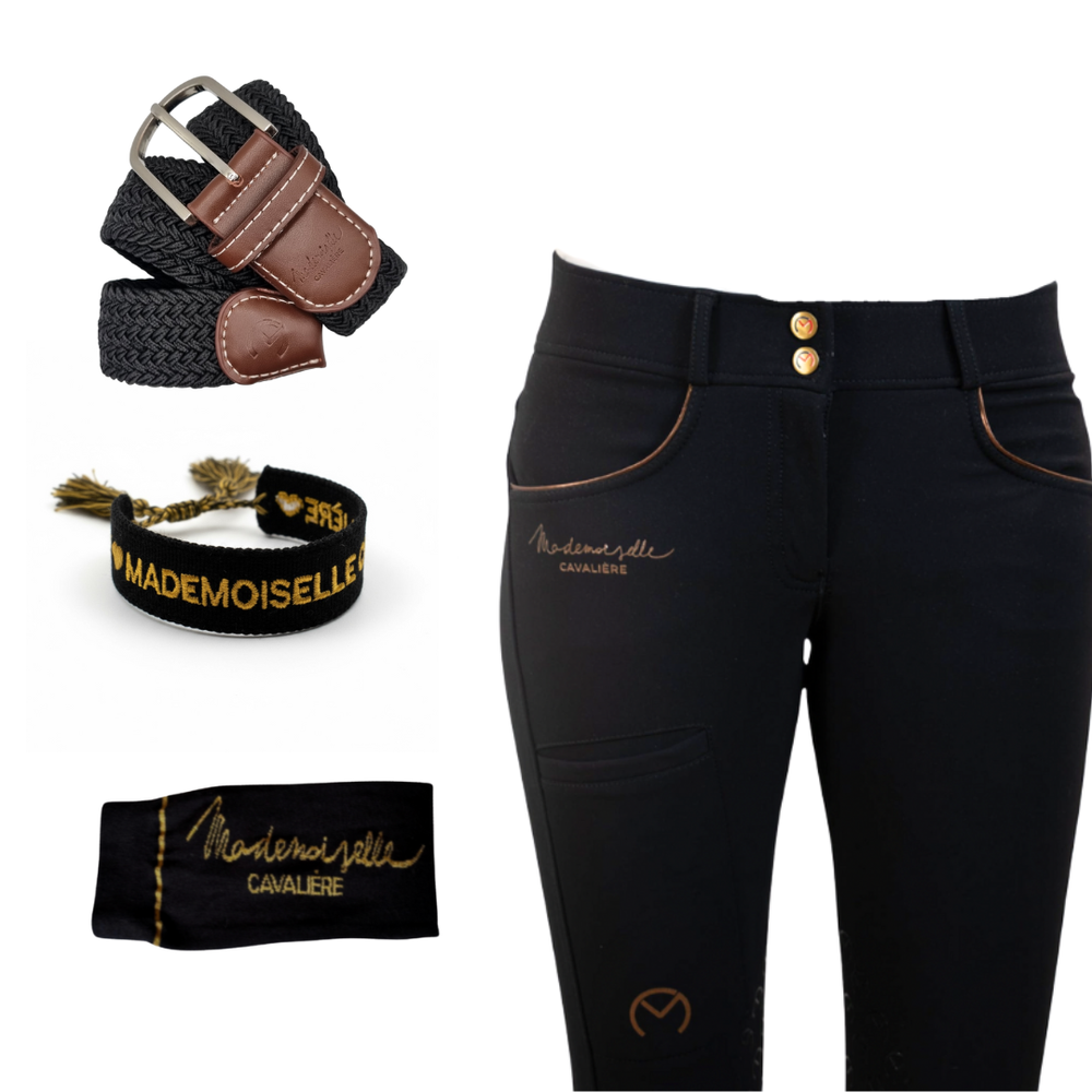 Pack PANTALON « So Chic » BLACK/GOLD Ceinture, Bracelet & Chaussettes