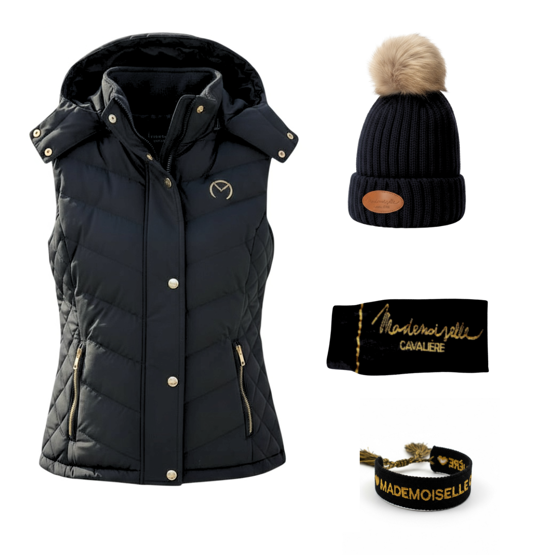 Doudoune Sans Manche "So Chic" Black / Gold & Chaussettes & Bonnet