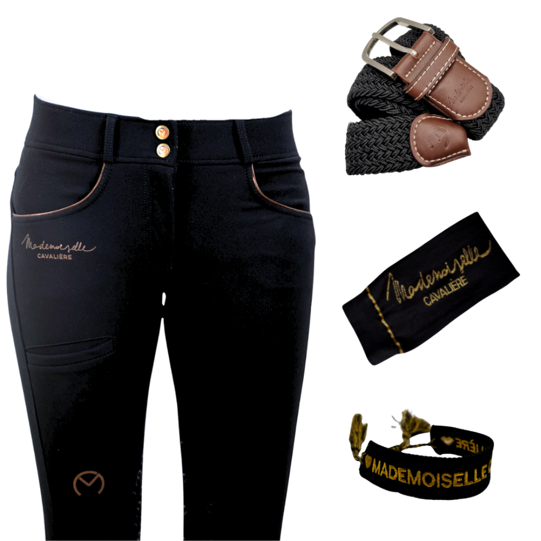 Pack PANTALON « So Chic » BLACK/GOLD Ceinture, Bracelet & Chaussettes