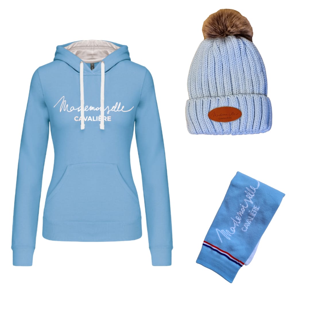 Pack Sweat Capuche M.C Bleu Ciel & Bonnet & Chaussette