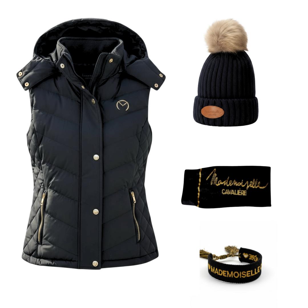 Doudoune Sans Manche "So Chic" Black / Gold & Chaussettes & Bonnet