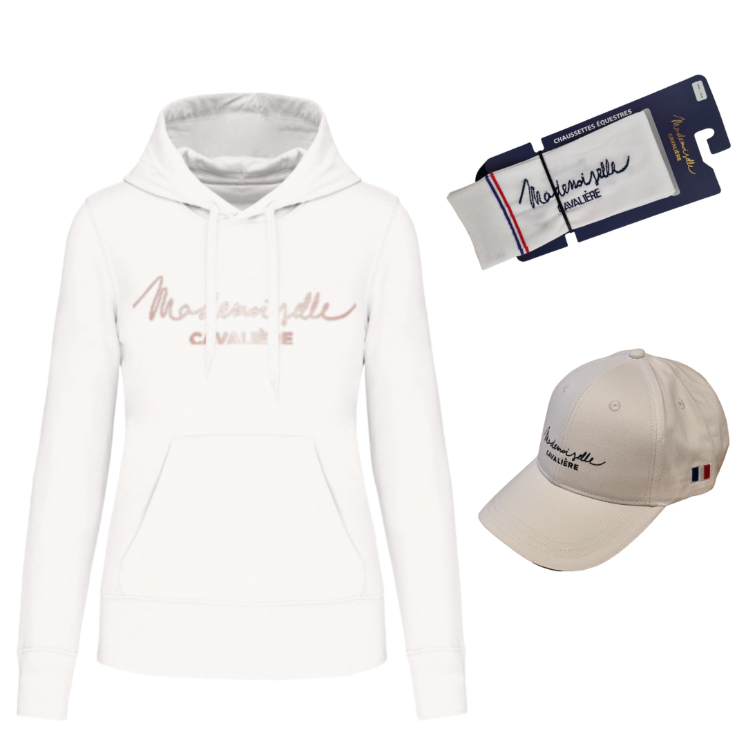 Pack BLANC Sweat Capuche, Casquette & Chaussettes M.C