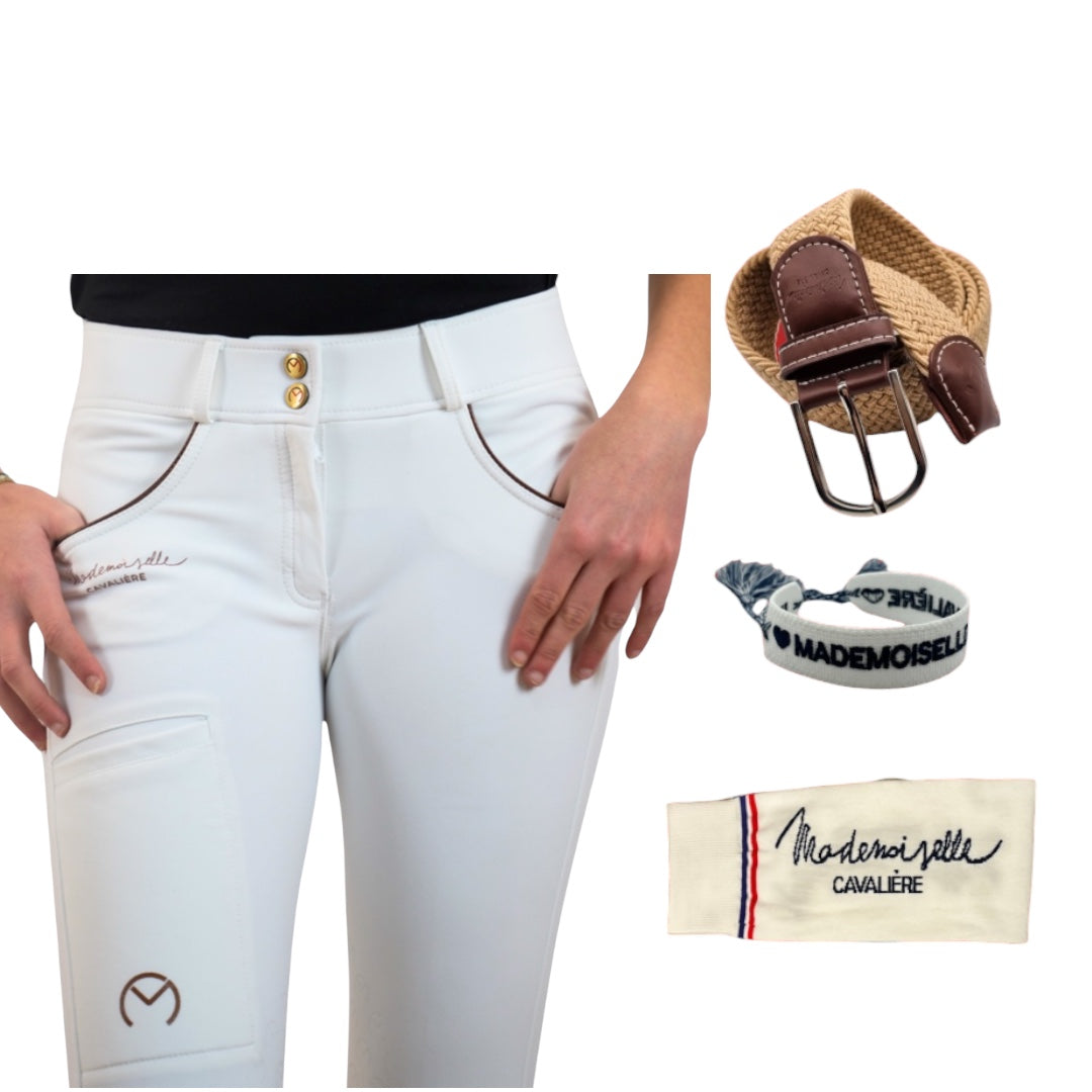 Pack Pantalon "So Chic" Blanc / Gold & Chaussettes & Ceinture & Bracelet