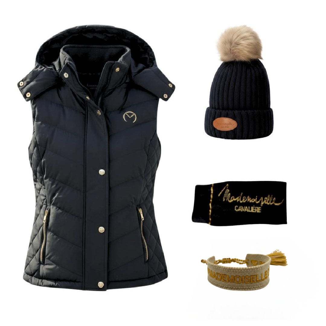 Doudoune Sans Manche "So Chic" Black / Gold & Chaussettes & Bonnet