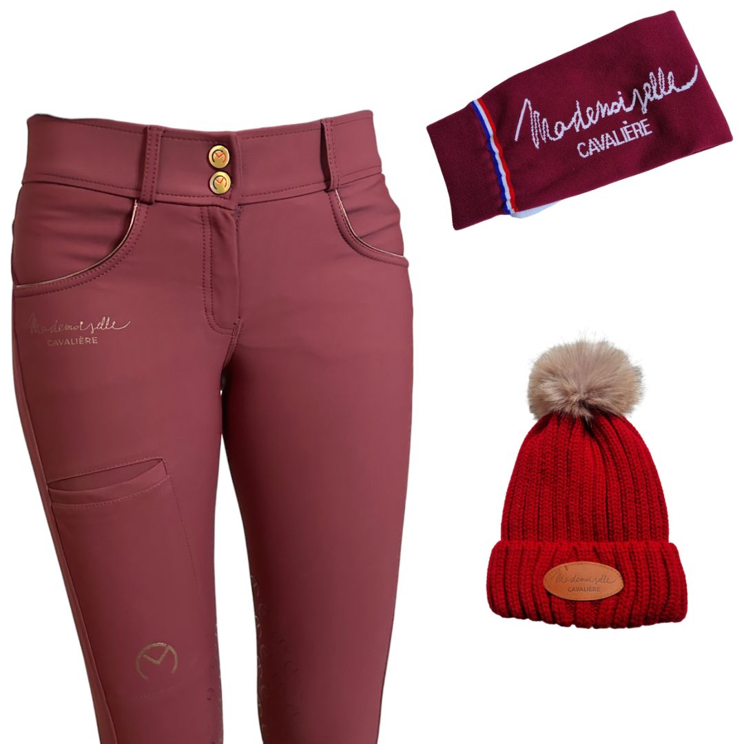 Pack PANTALON "So Chic" WINE & Chaussettes & Bonnet