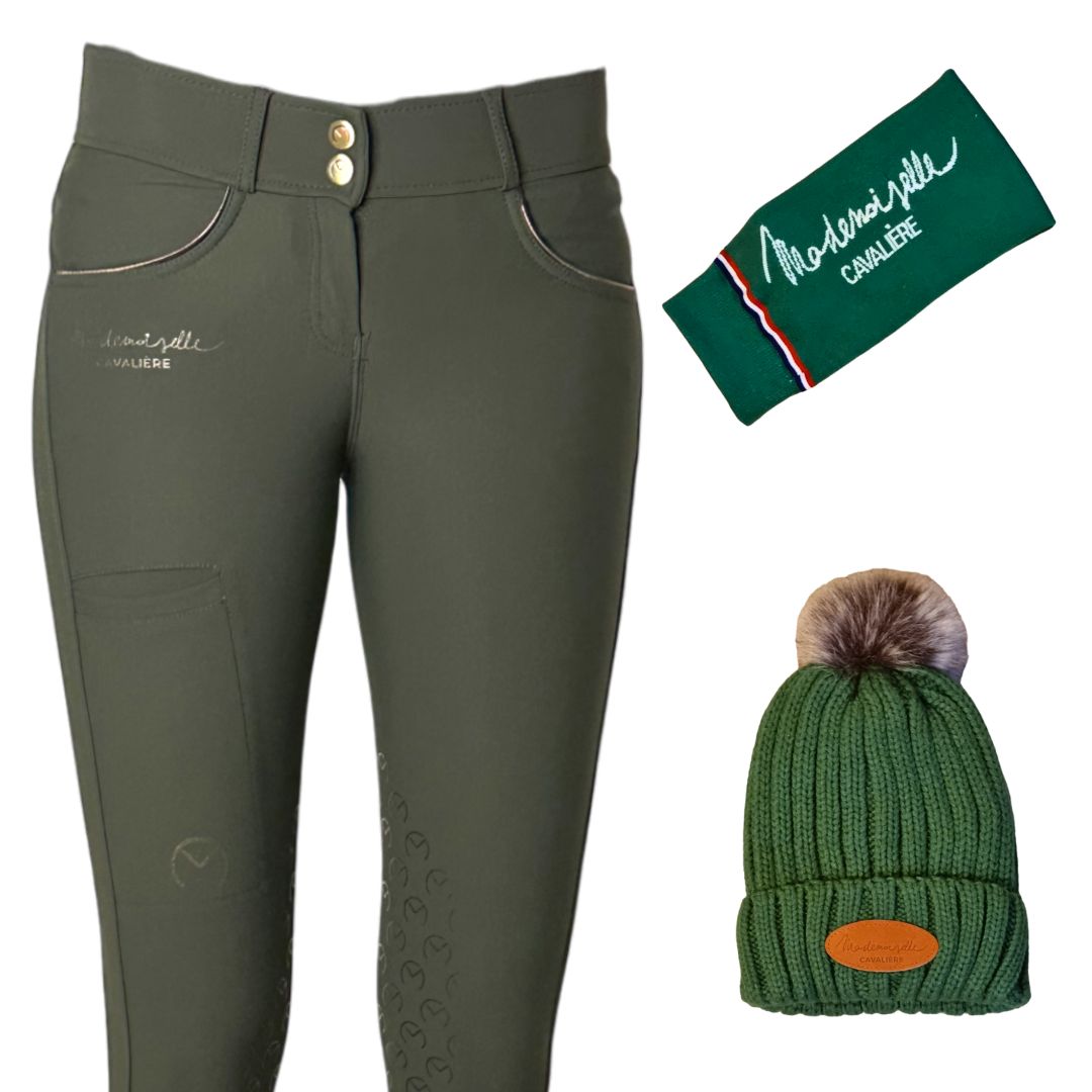 Pack PANTALON "So Chic" FOREST GREEN & Chaussettes & Bonnet