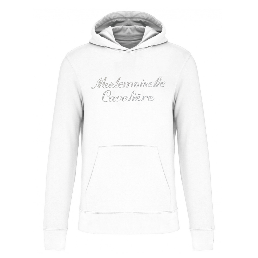 Weißes Kapuzen-Sweatshirt für Mädchen / Logo Ihrer Wahl