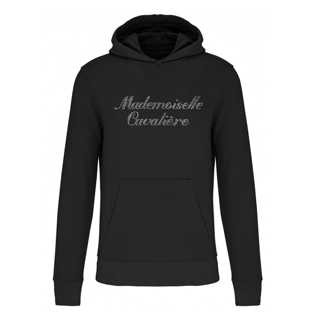 SWEAT CAPUCHE FILLE NOIR LOGO AU CHOIX Strass 4 6